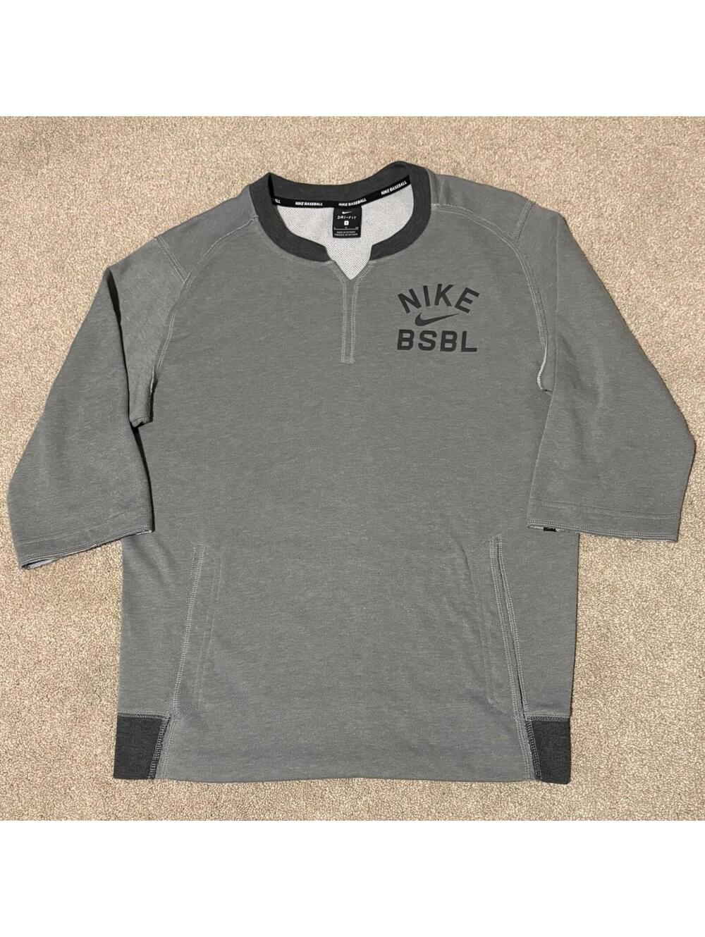 Nike Dri-Fit Baseball BSBL Shirt Mens L Gray Pullover Training Top Front Pocket